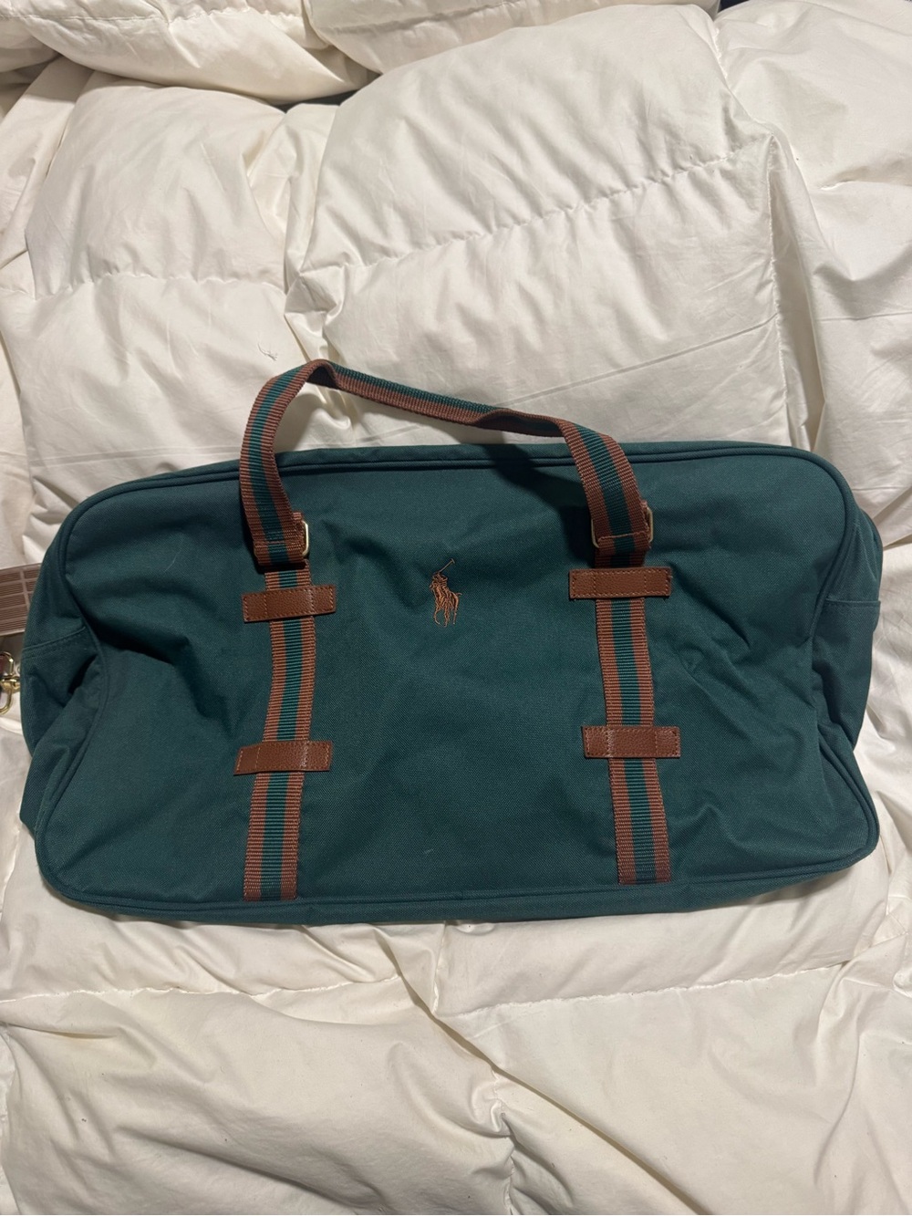 Vintage Polo by Ralph Lauren Forest Green Canvas Duffle with Brown Trim
